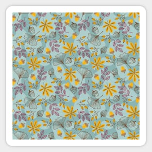 Fall Autumn Blue and Yellow Leaves Botanicals Sticker